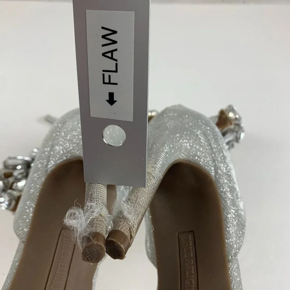 True Religion Braelynn Ankle Wrap Dress Heels 7.5M Jewel Embellished Silver 7963